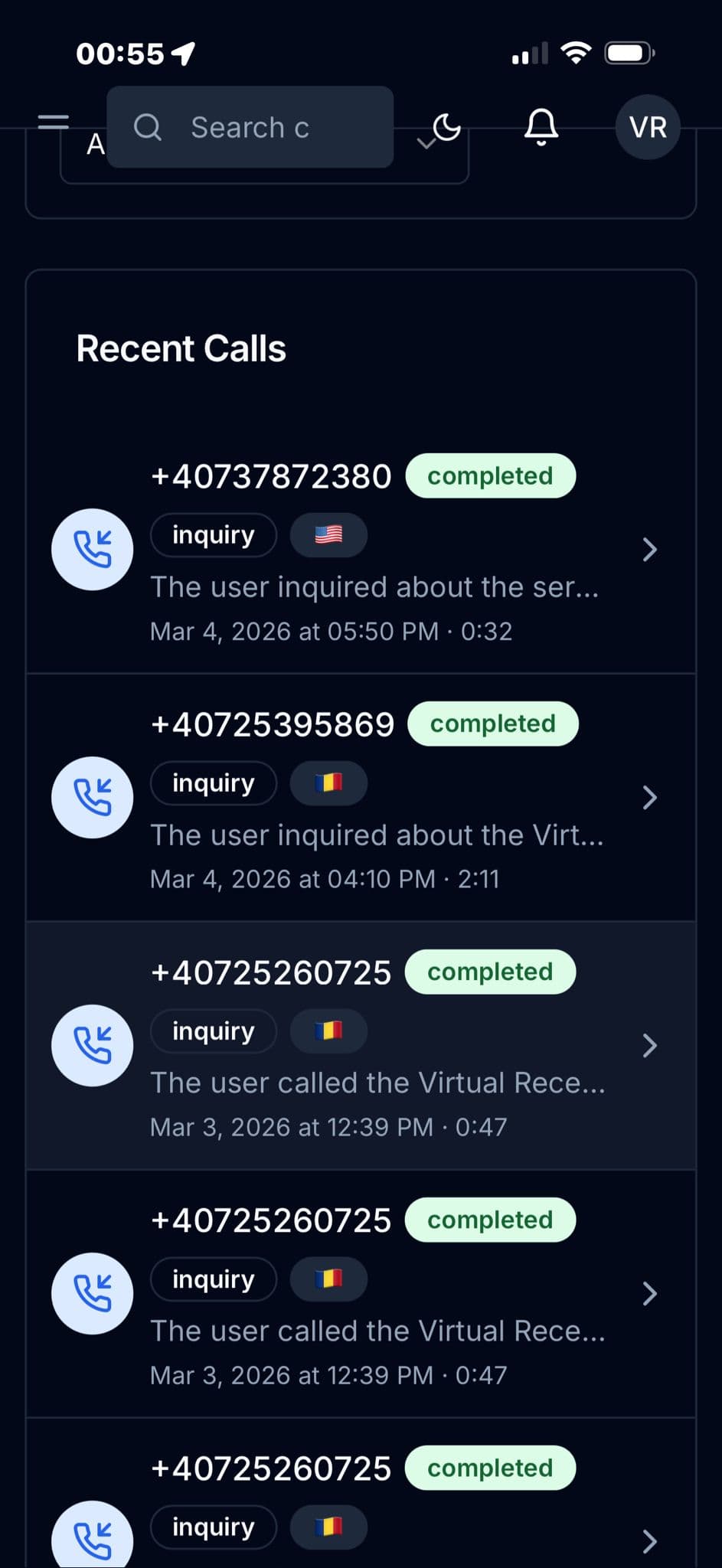 Recent Calls